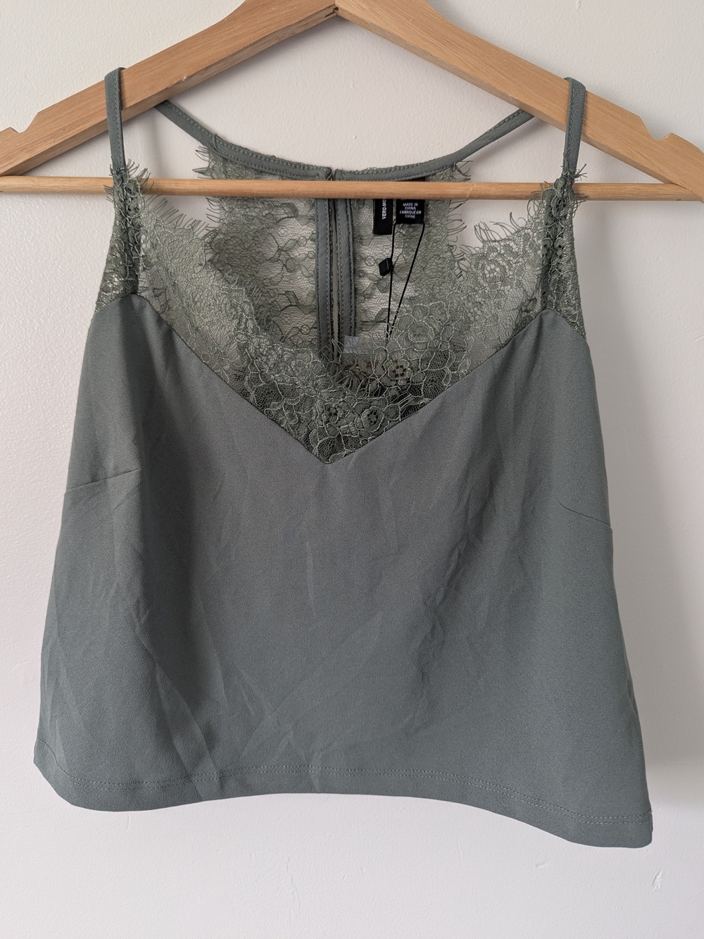 Vero Moda Minna Lace Crop Tank Top Laurel Wreath Green NWT M